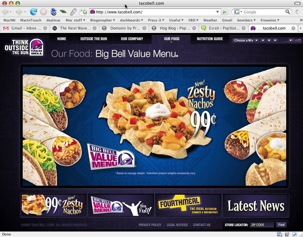 Screen capture of Taco Bell’s Big Bell Value Menu.