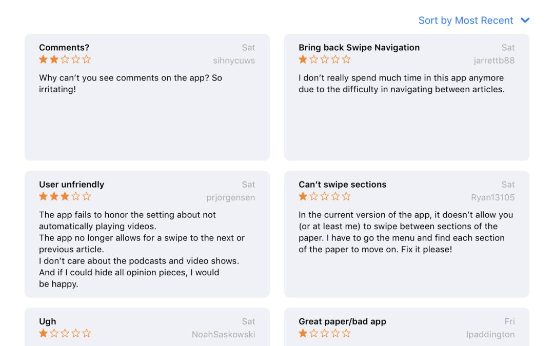 NY Times App reviews screenshot