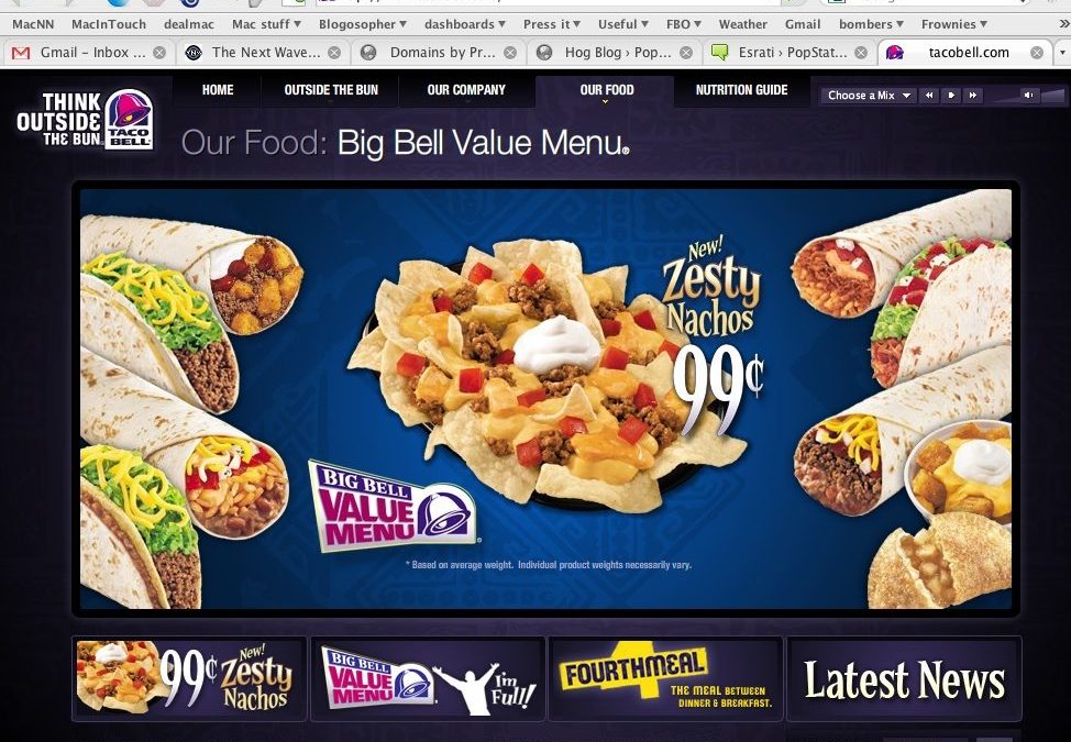 Screen capture of Taco Bell's Big Bell Value Menu.